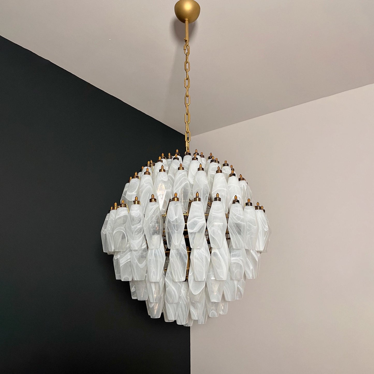 Verona White Alabaster Glass Round Multi-Tier Chandelier 24" – 140 glass