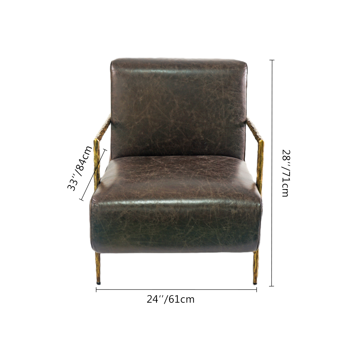 Hand-Forged Metal Genuine Brown Leather Accent Chair