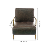 Hand-Forged Metal Genuine Brown Leather Accent Chair