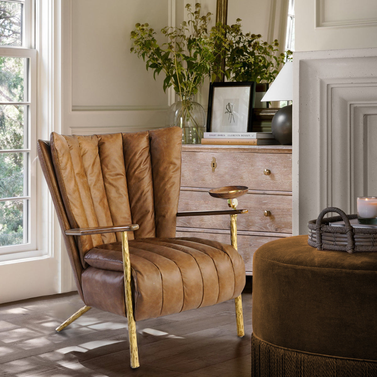Hand Forged Metal Vintage Leather Armchair Cigar Chair