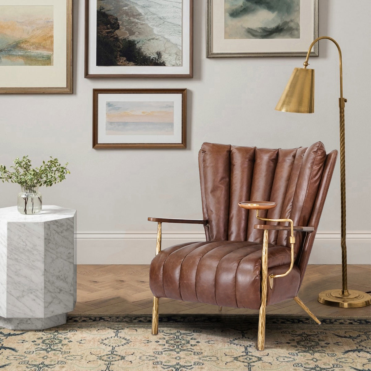 Hand Forged Metal Vintage Leather Armchair Cigar Chair