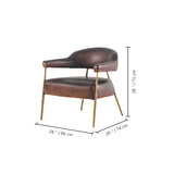Hand-Forged Metal Brown Leather Lounge Armchair