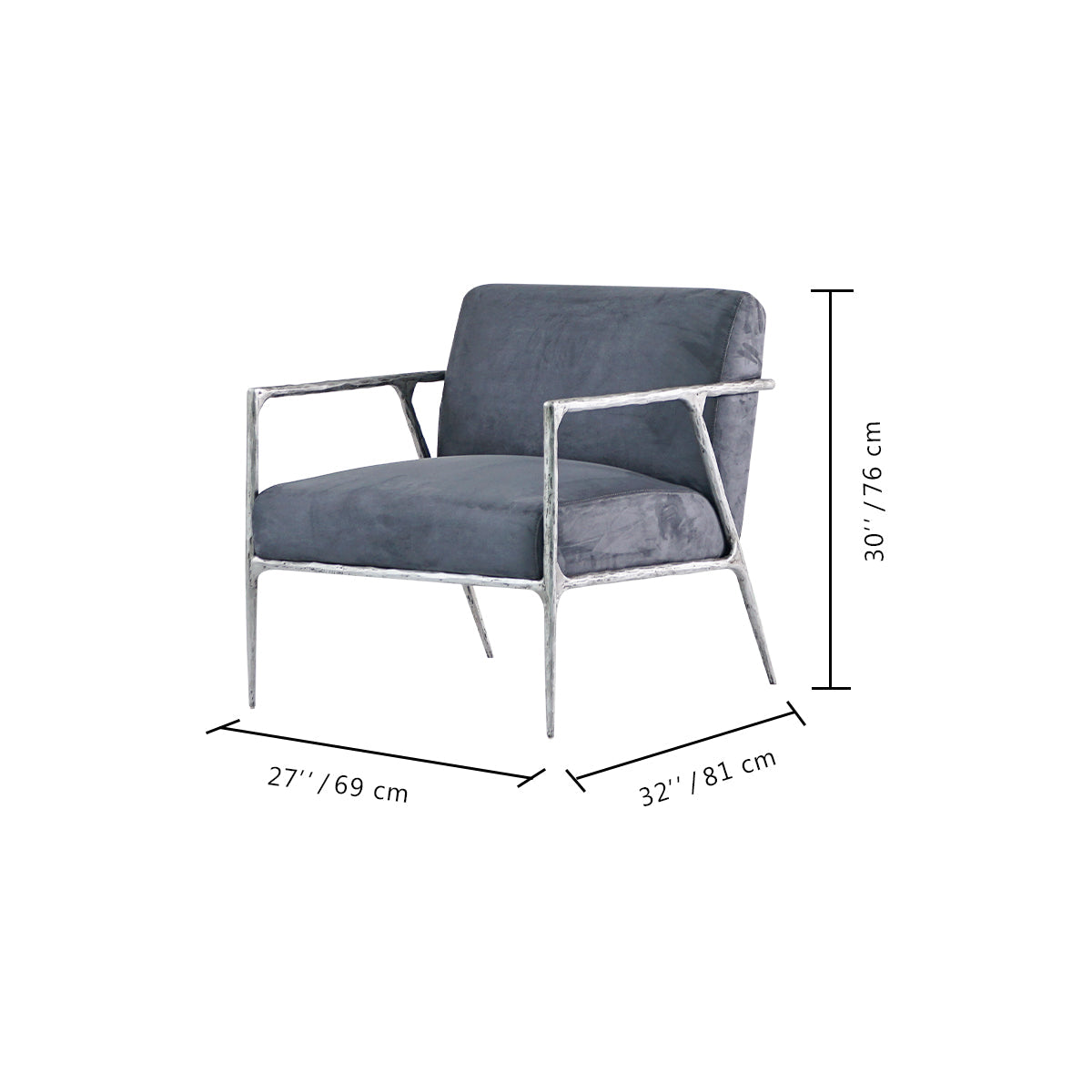 Hand Forged Metal Retro Silver Iron Frame Track Armchair