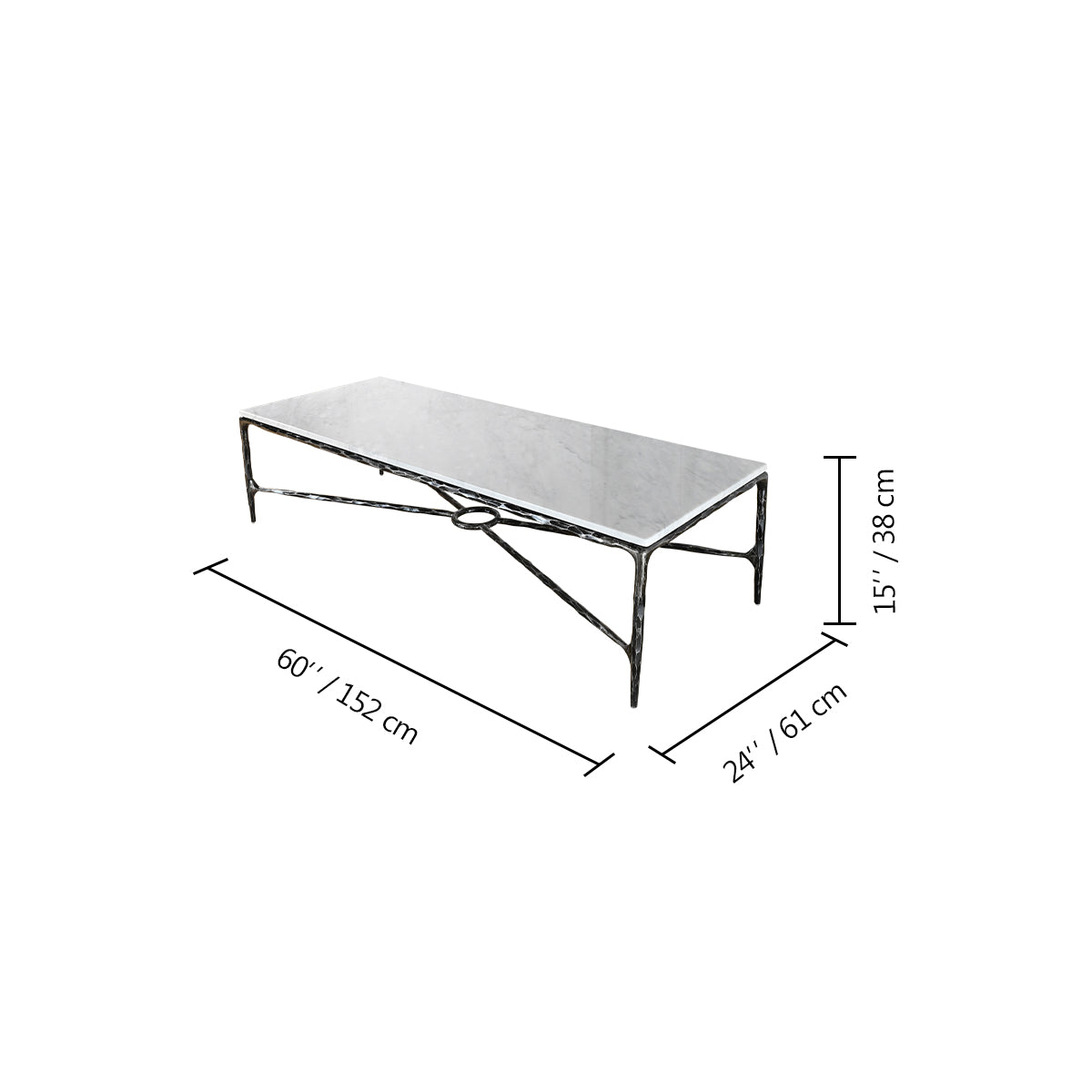 Hand Forged Metal Rectangle Marble Coffee Table