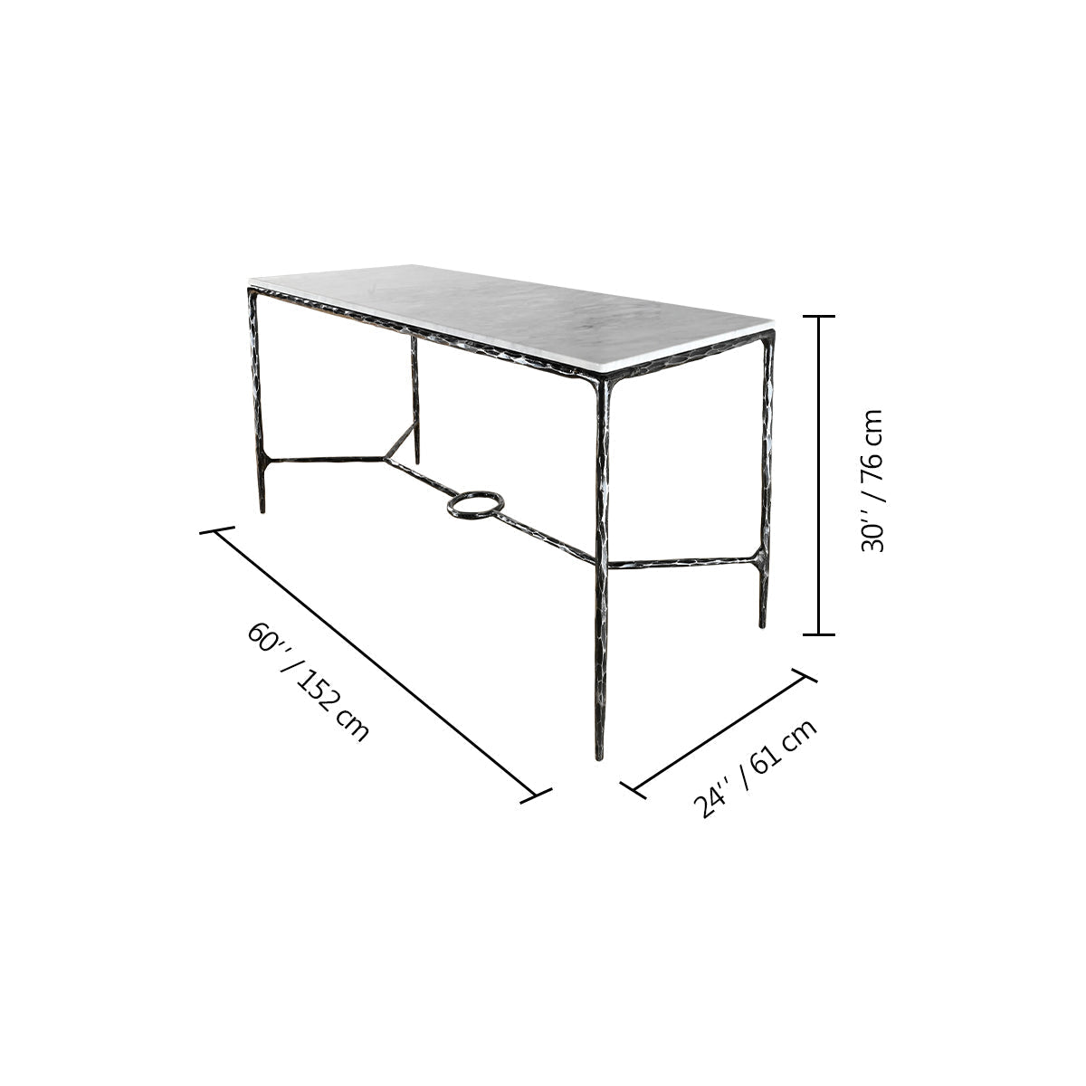 Hand Forged Metal Rectangle Marble Desk
