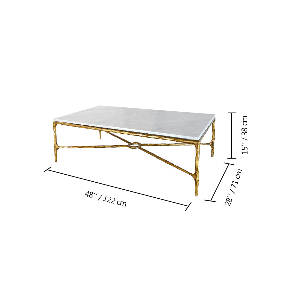 Hand Forged Metal Rectangle Marble Coffee Table