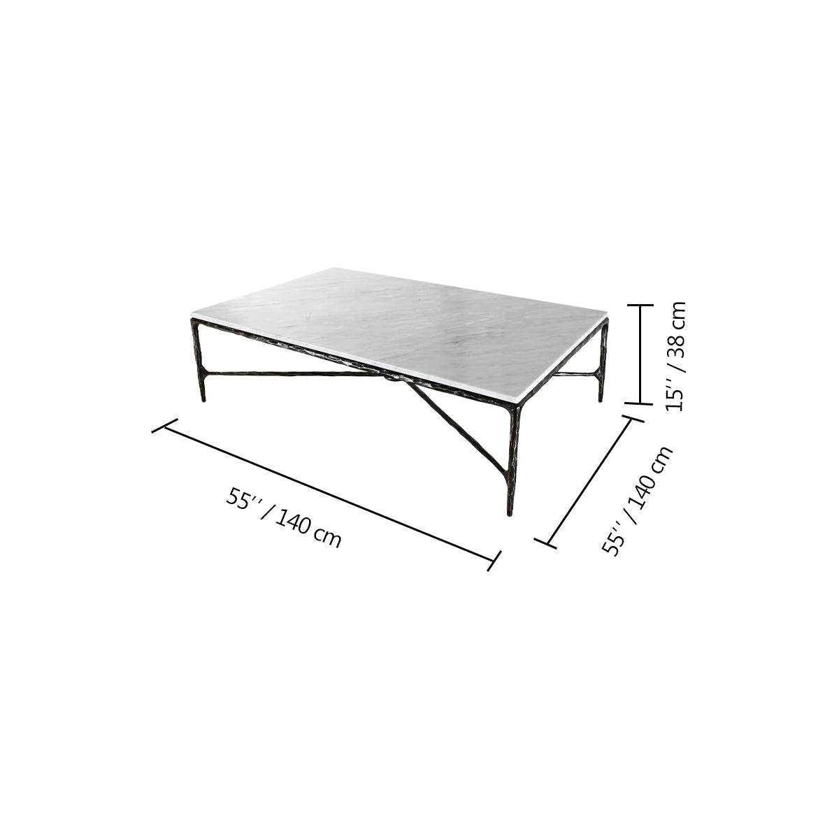 Hand Forged Metal Rectangle Marble Coffee Table