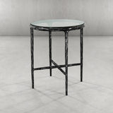 Hand-Forged Metal Glass Round Side Table 18" 22"