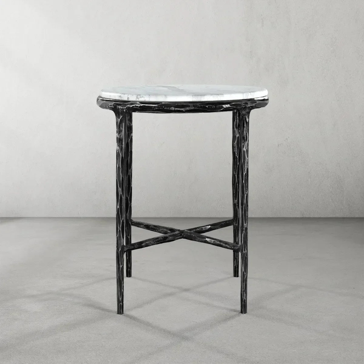 Hand Forged Metal Round Marble Side Table 18" 22"