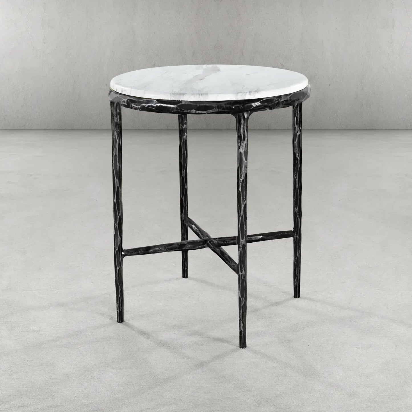 Hand Forged Metal Round Marble Side Table 18" 22"
