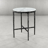 Hand Forged Metal Round Marble Side Table 18" 22"