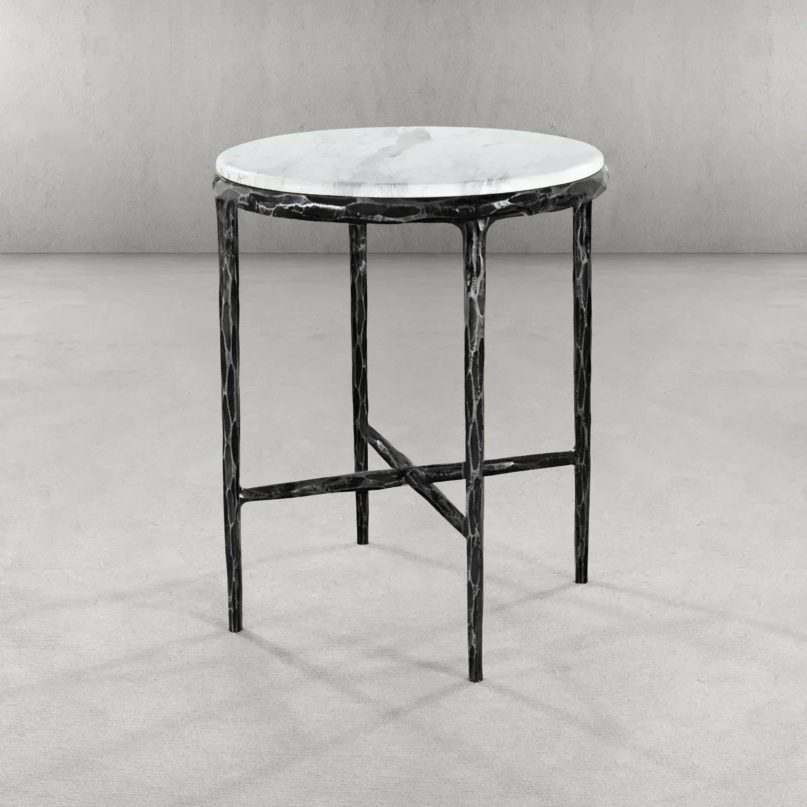 Hand Forged Metal Round Marble Side Table 18" 22"