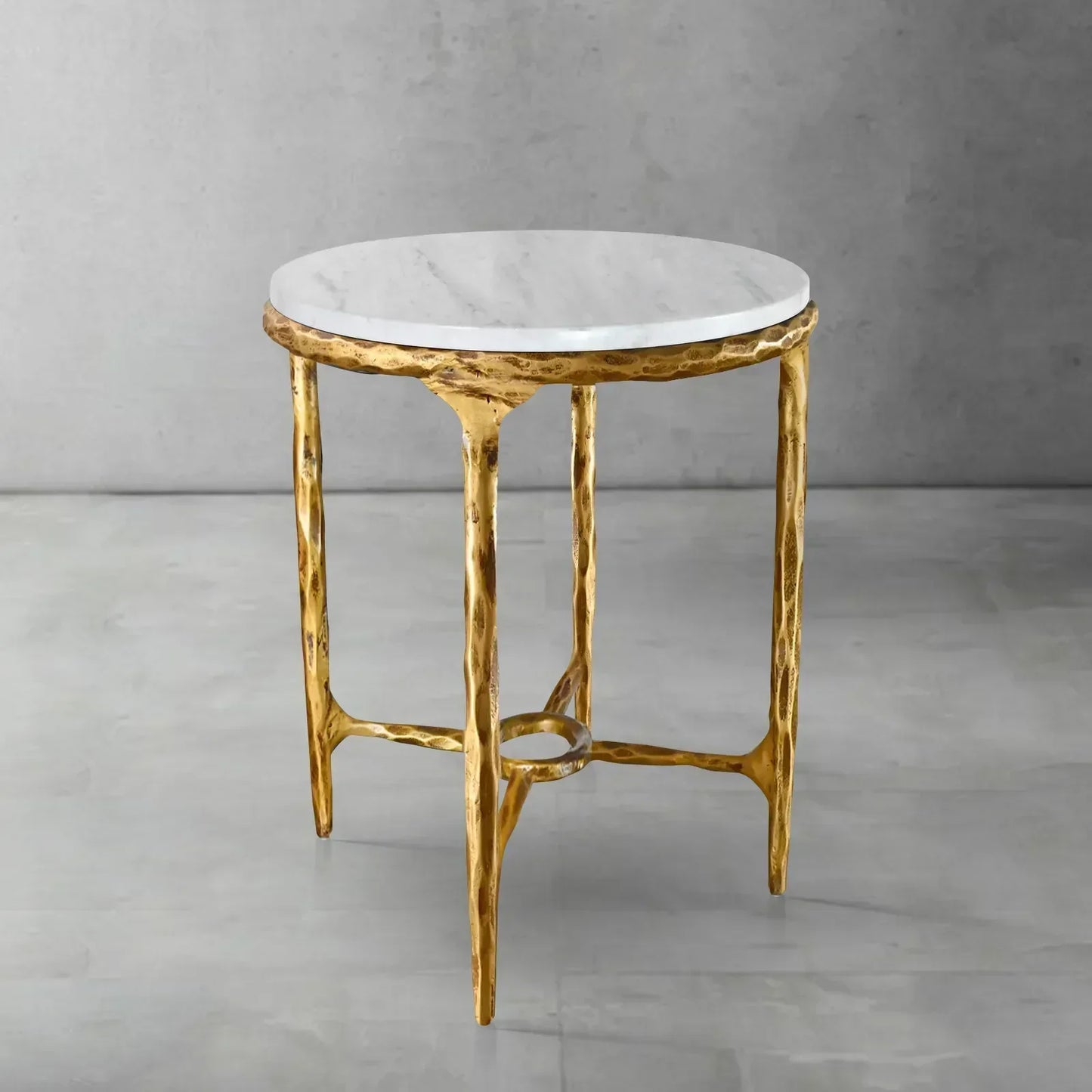 Hand Forged Metal Round Marble Side Table 18" 22"