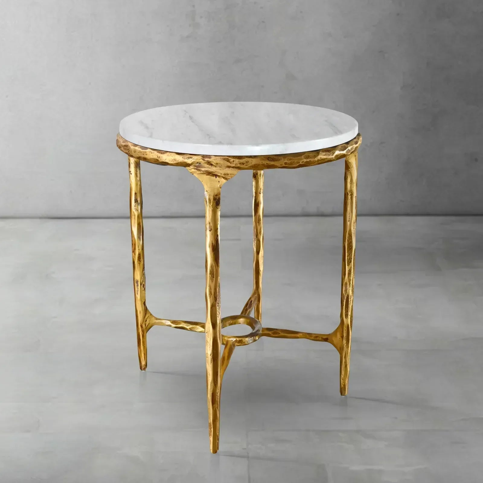 Hand Forged Metal Round Marble Side Table 18" 22"
