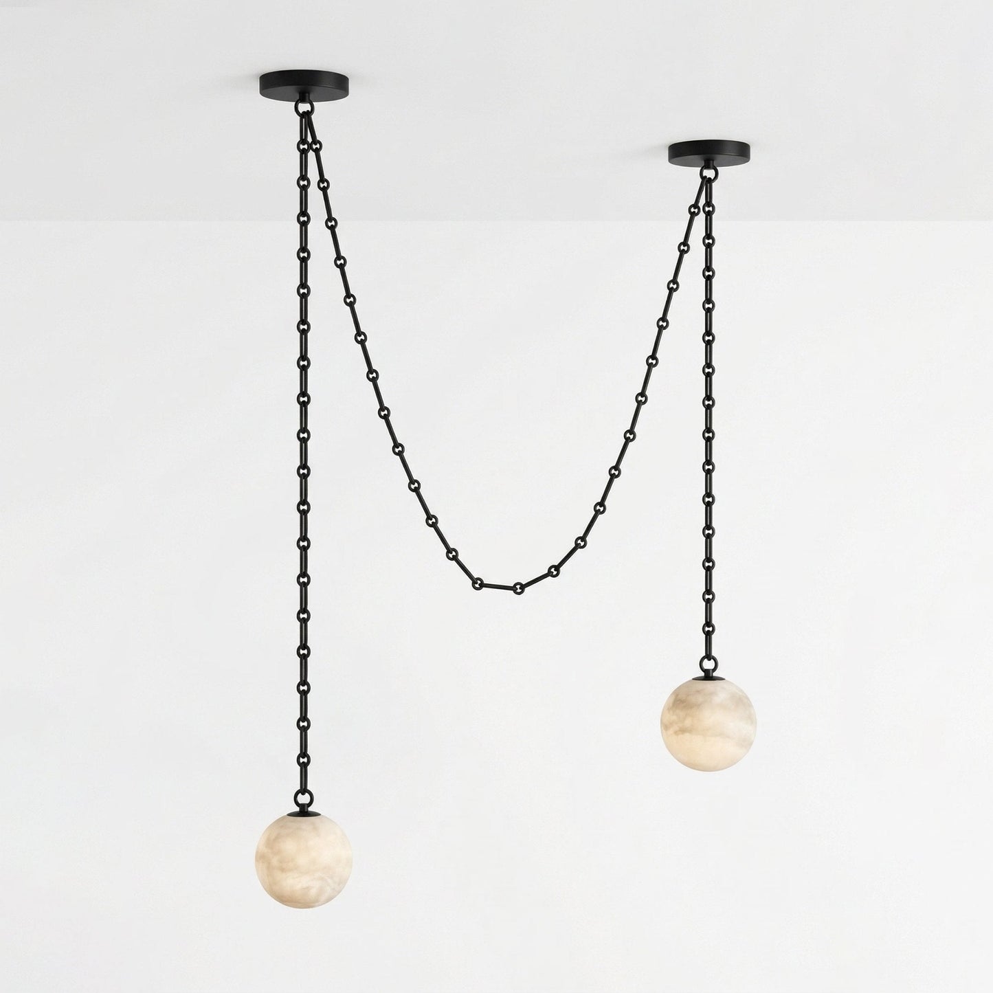 Industrial Alabaster Orb Chain Chandelier