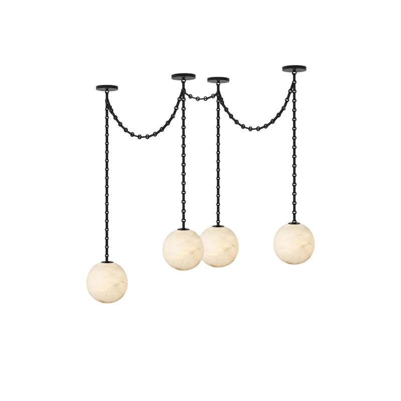 Industrial Alabaster Orb Chain Chandelier