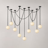 Industrial Alabaster Orb Chain Chandelier