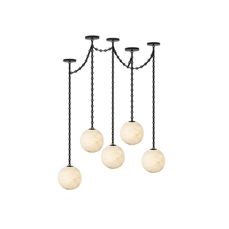 Industrial Alabaster Orb Chain Chandelier