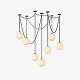 Industrial Alabaster Orb Chain Chandelier