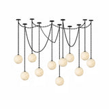 Industrial Alabaster Orb Chain Chandelier