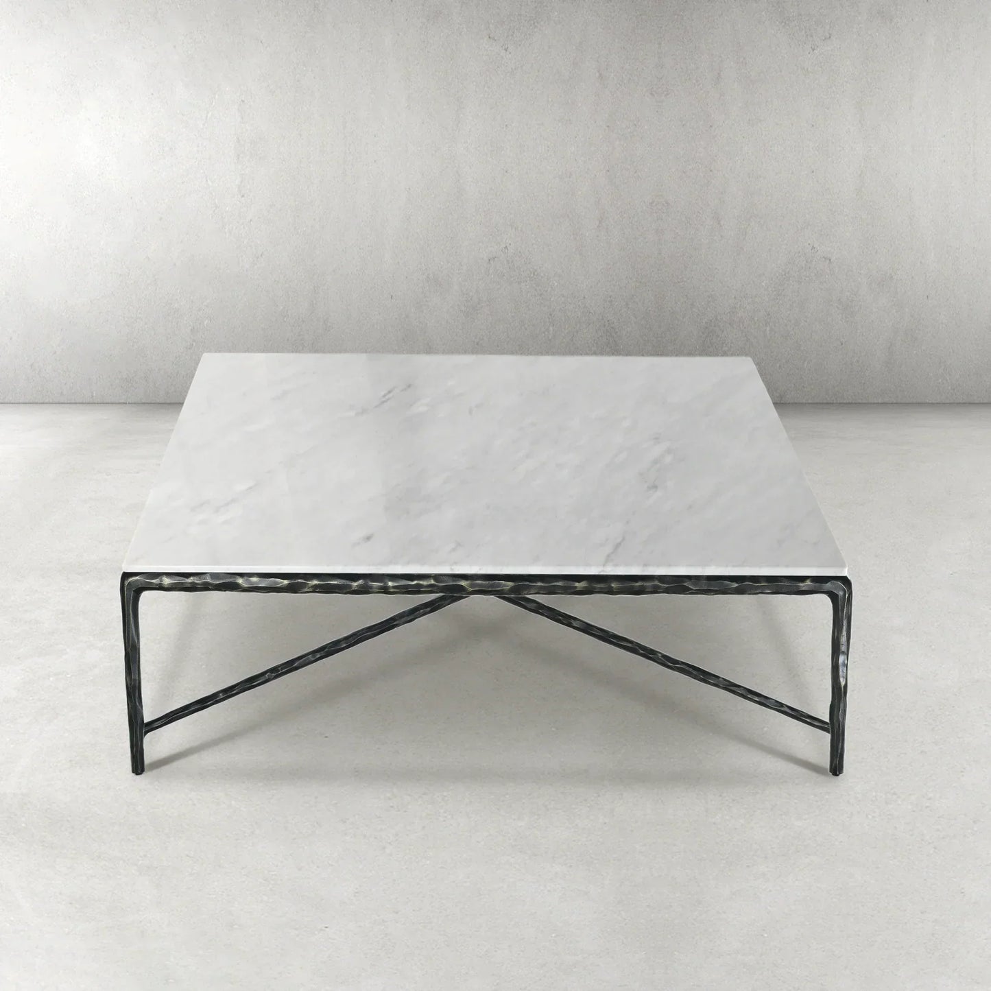 Hand-Forged Metal Marble Square Coffee Table 36" 48" 60"