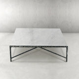 Hand-Forged Metal Marble Square Coffee Table 36" 48" 60"