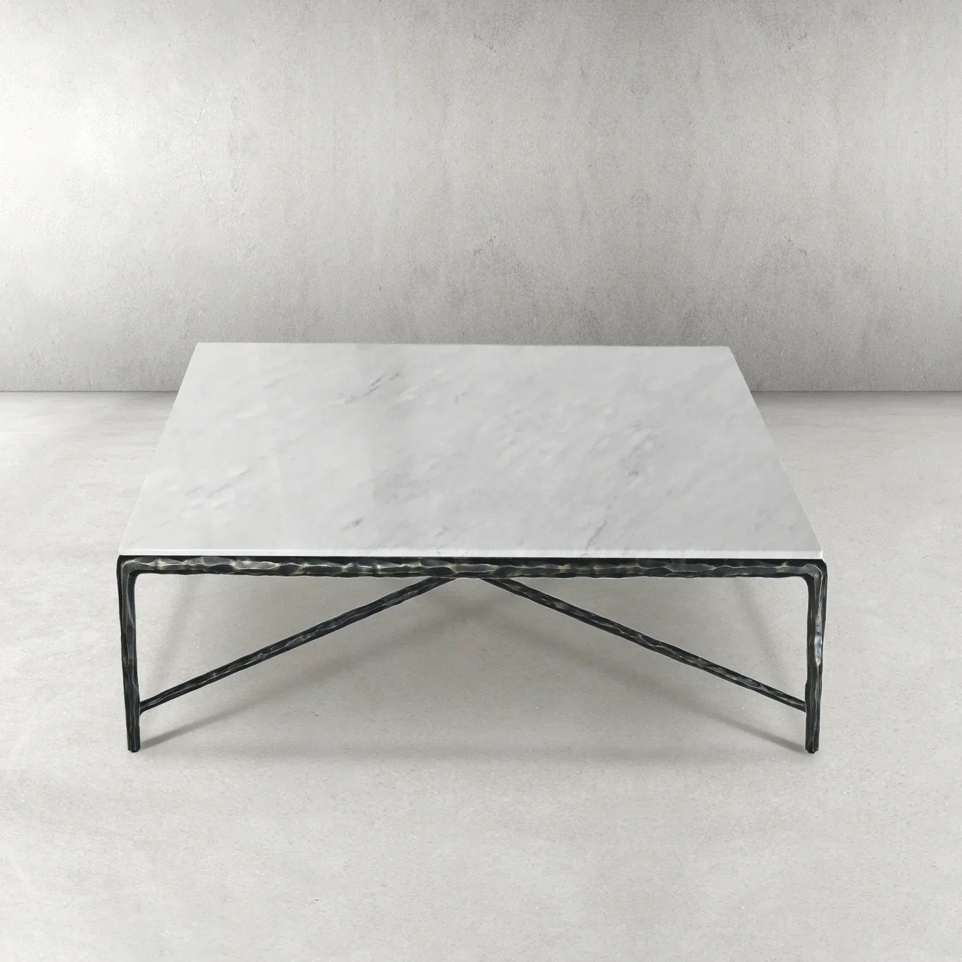 Hand-Forged Metal Marble Square Coffee Table 36" 48" 60"
