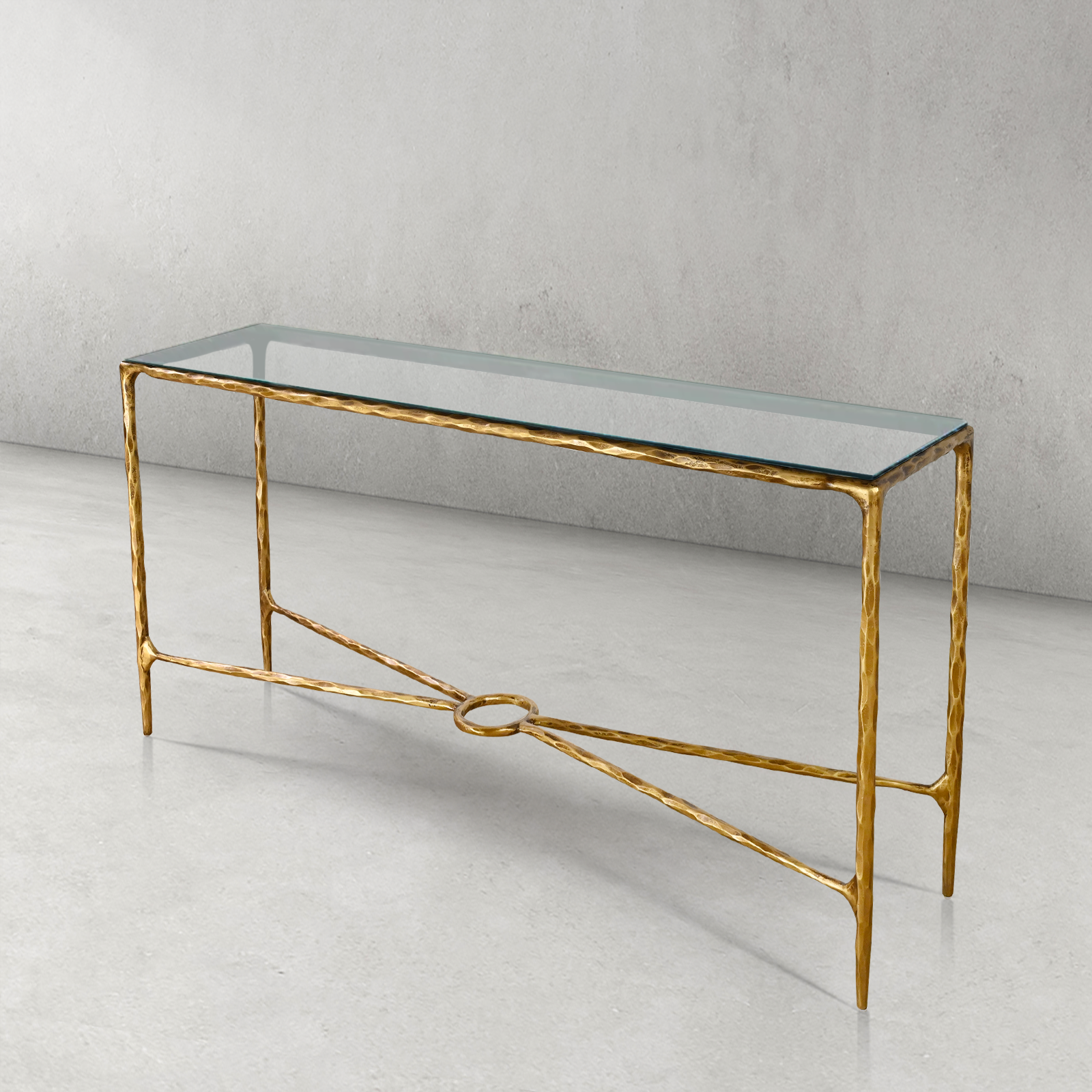 Hand Forged Metal Rectangle Glass Console Table 60" 72"