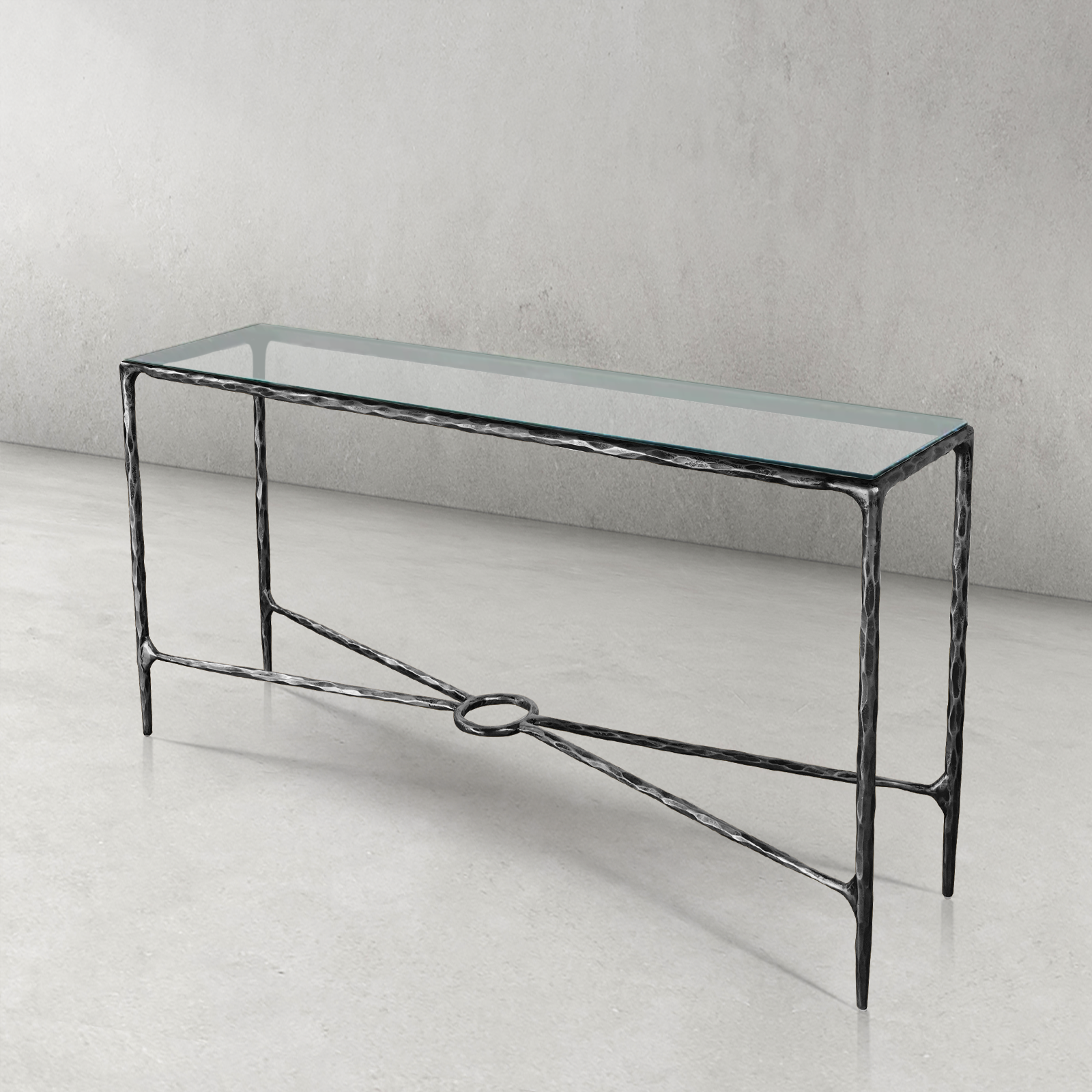 Hand Forged Metal Rectangle Glass Console Table 60" 72"
