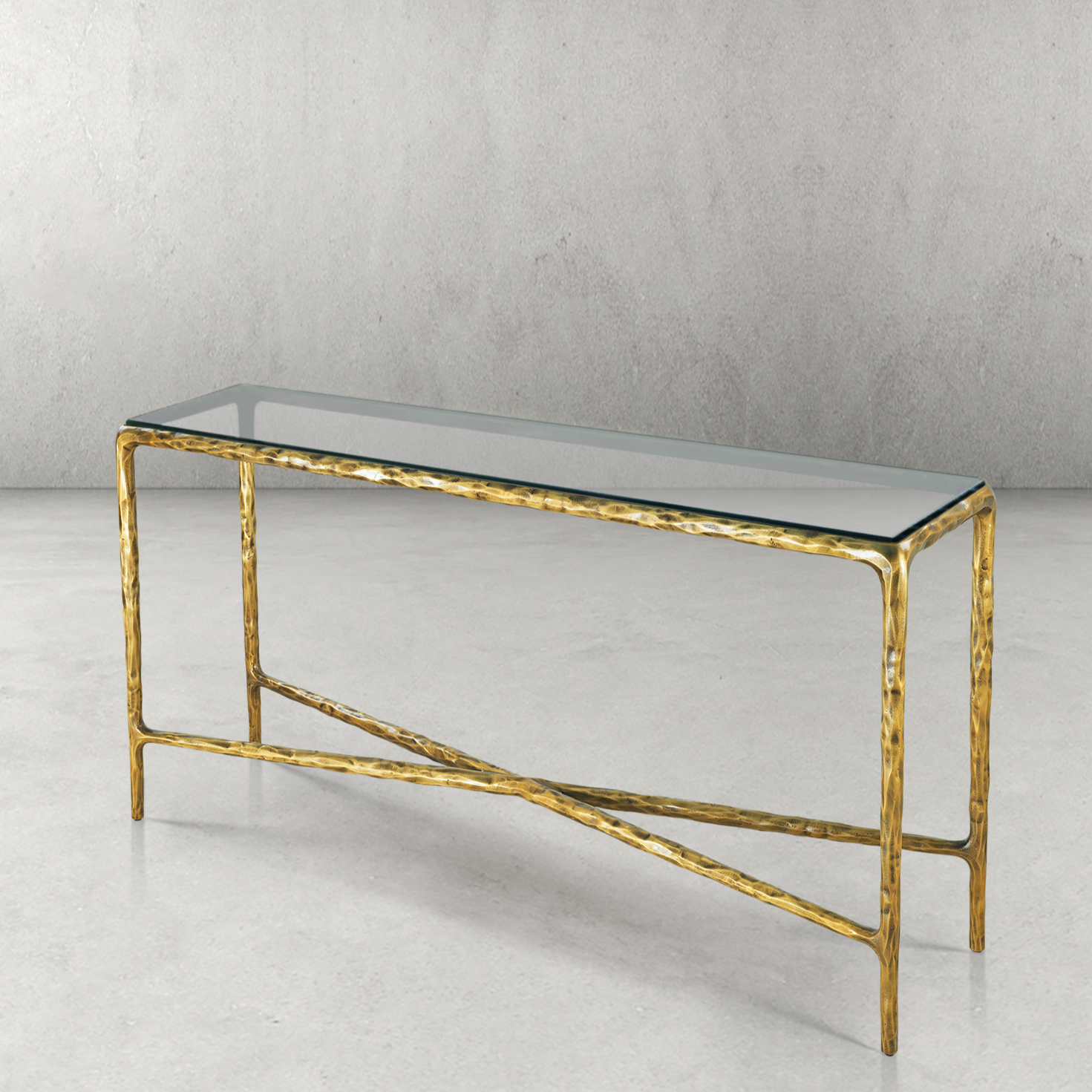 Hand Forged Metal Rectangle Glass Console Table 60" 72"