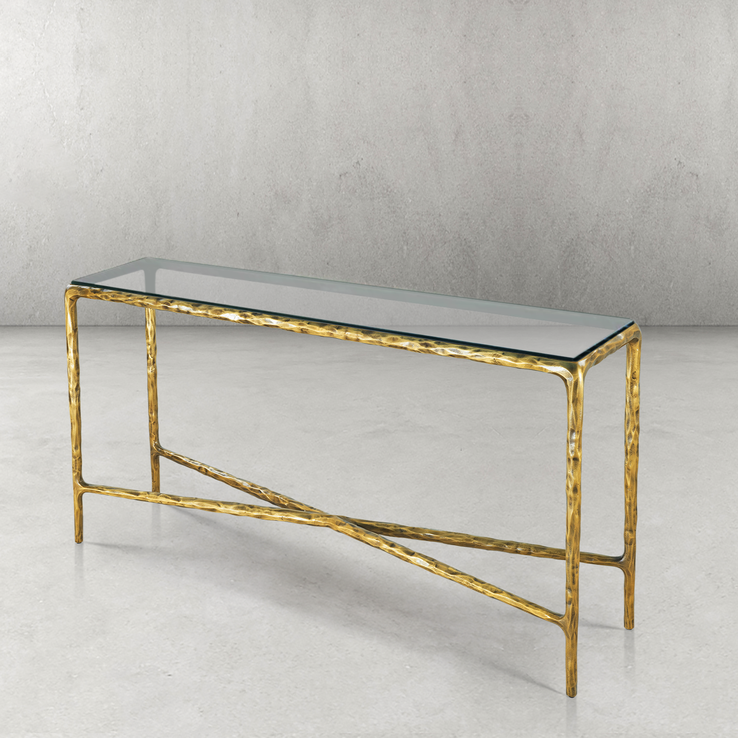 Hand Forged Metal Rectangle Glass Console Table 60" 72"