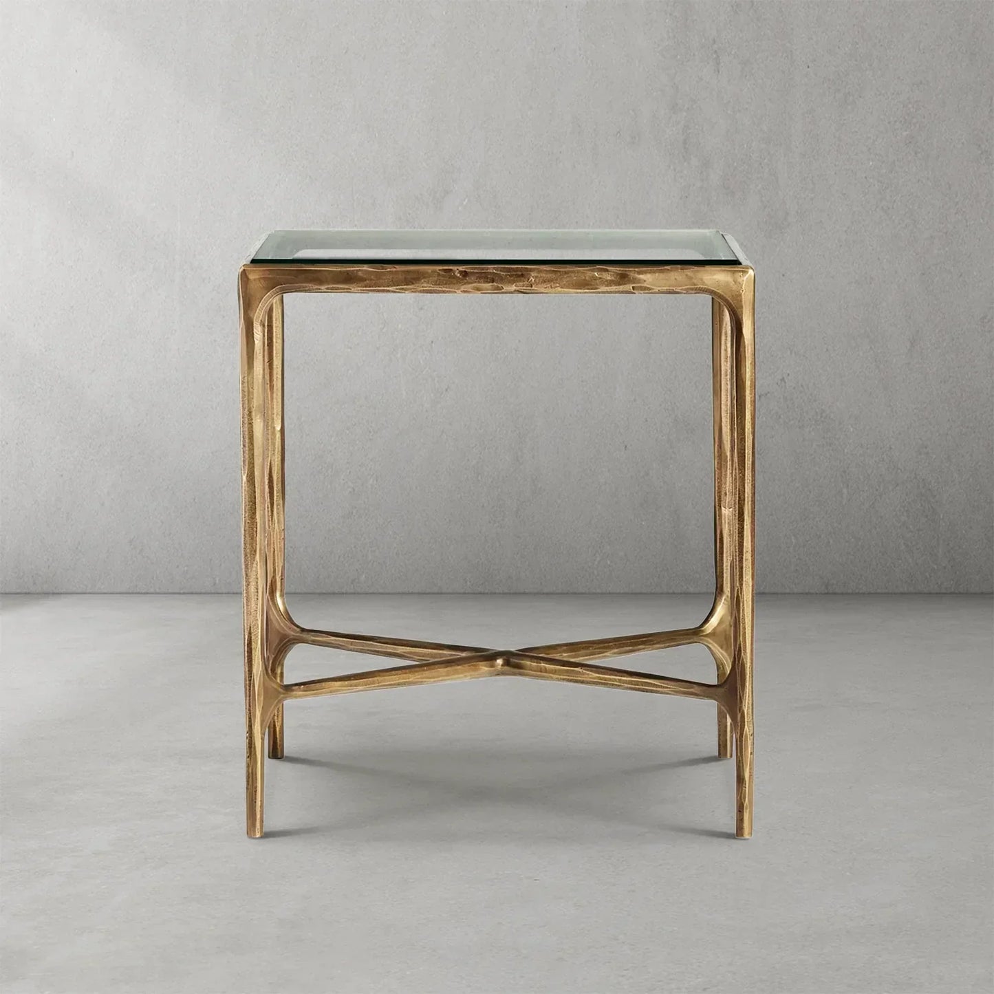 Hand-Forged Metal Glass Square Side Table 18" 22"