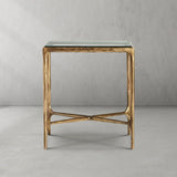 Hand-Forged Metal Glass Square Side Table 18" 22"