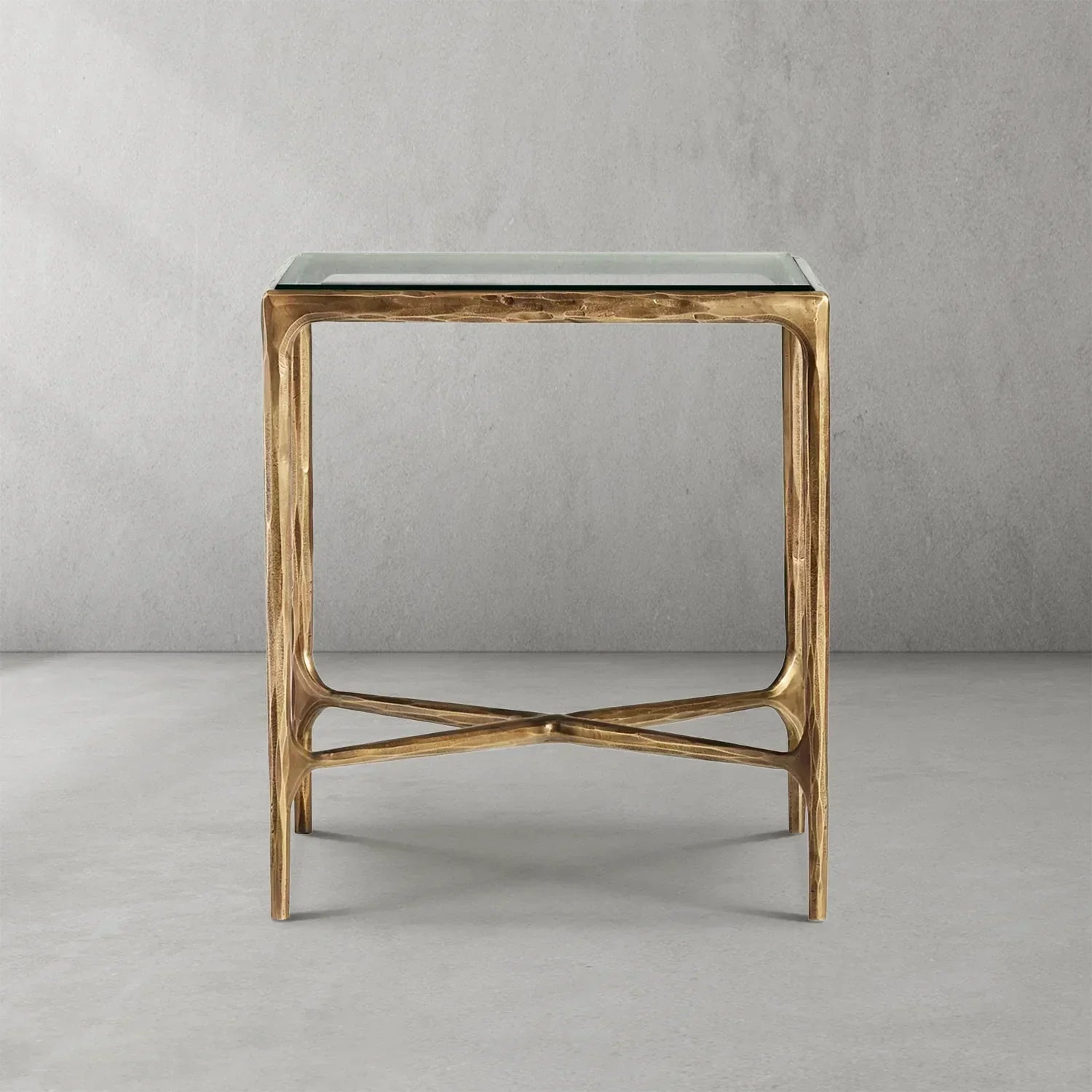 Hand-Forged Metal Glass Square Side Table 18" 22"