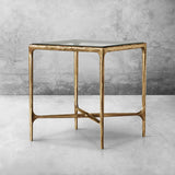Hand-Forged Metal Glass Square Side Table 18" 22"