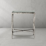 Hand-Forged Metal Glass Square Side Table 18" 22"