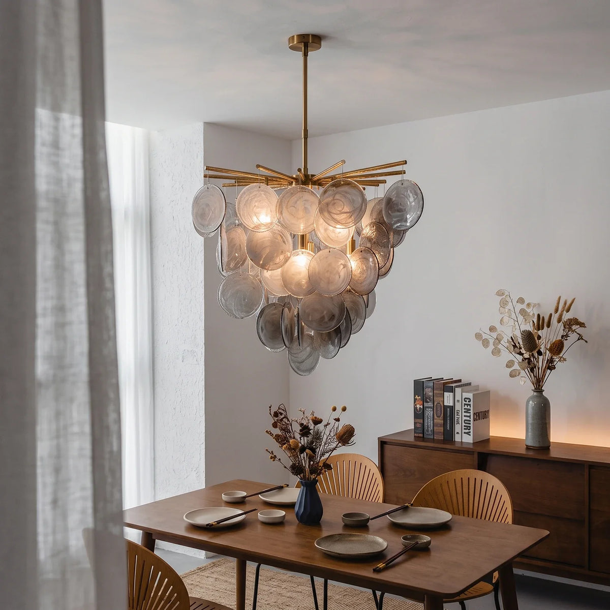 Modern Glass Disc Chandelier