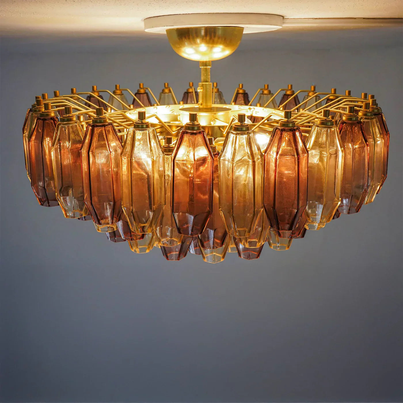 Prismatico 91 Elements Amber And Amethyst Compact Glass Flushmount 25"