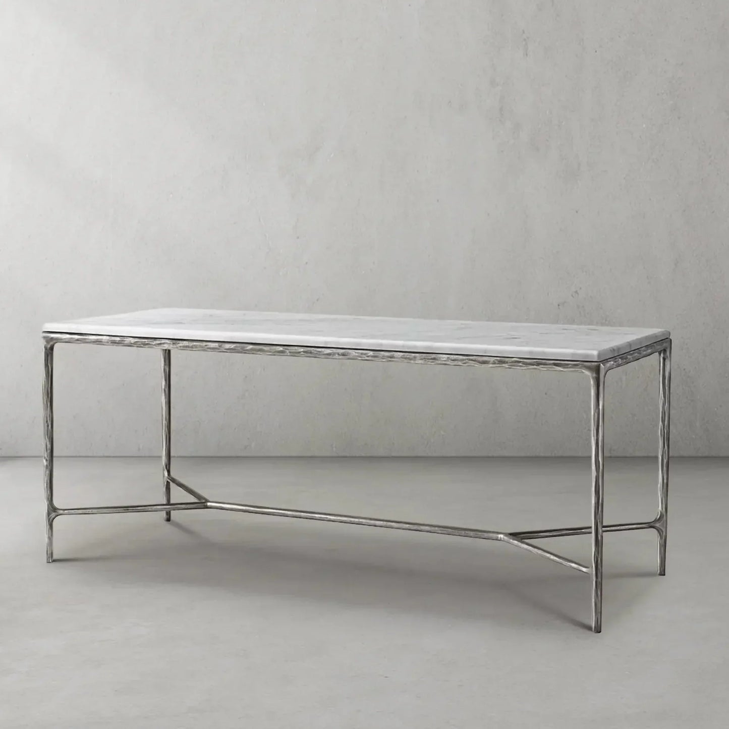 Hand Forged Metal Rectangle Marble Desk