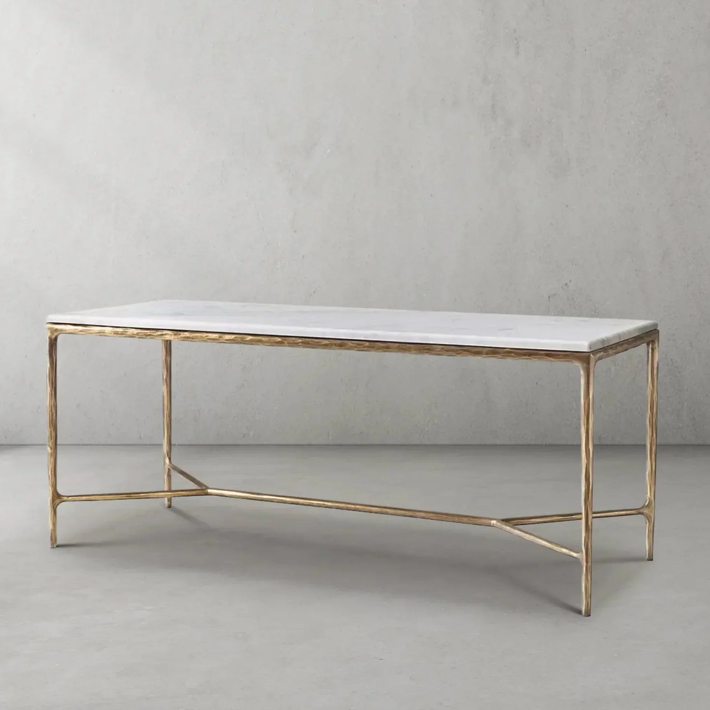 Hand Forged Metal Rectangle Marble Desk