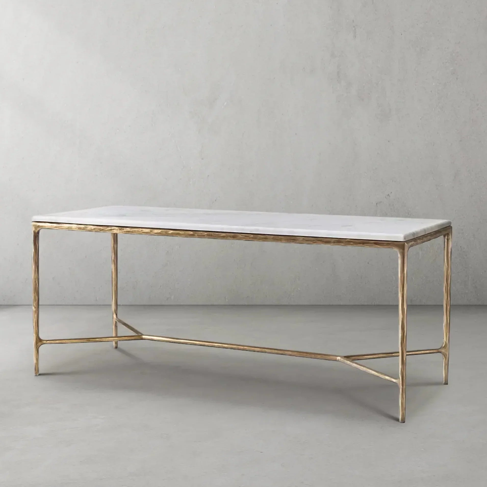 Hand Forged Metal Rectangle Marble Desk