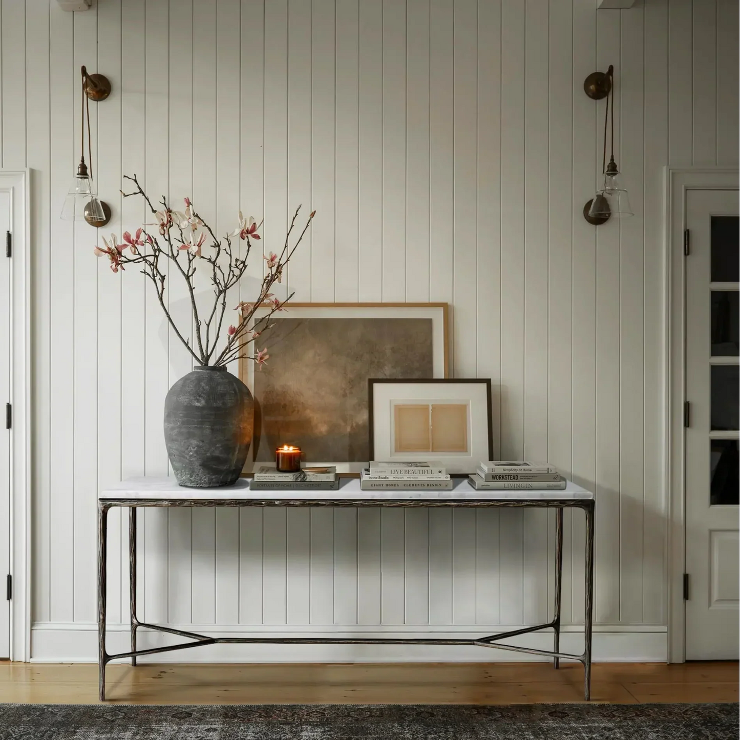 Hand Forged Metal Rectangle Marble Desk