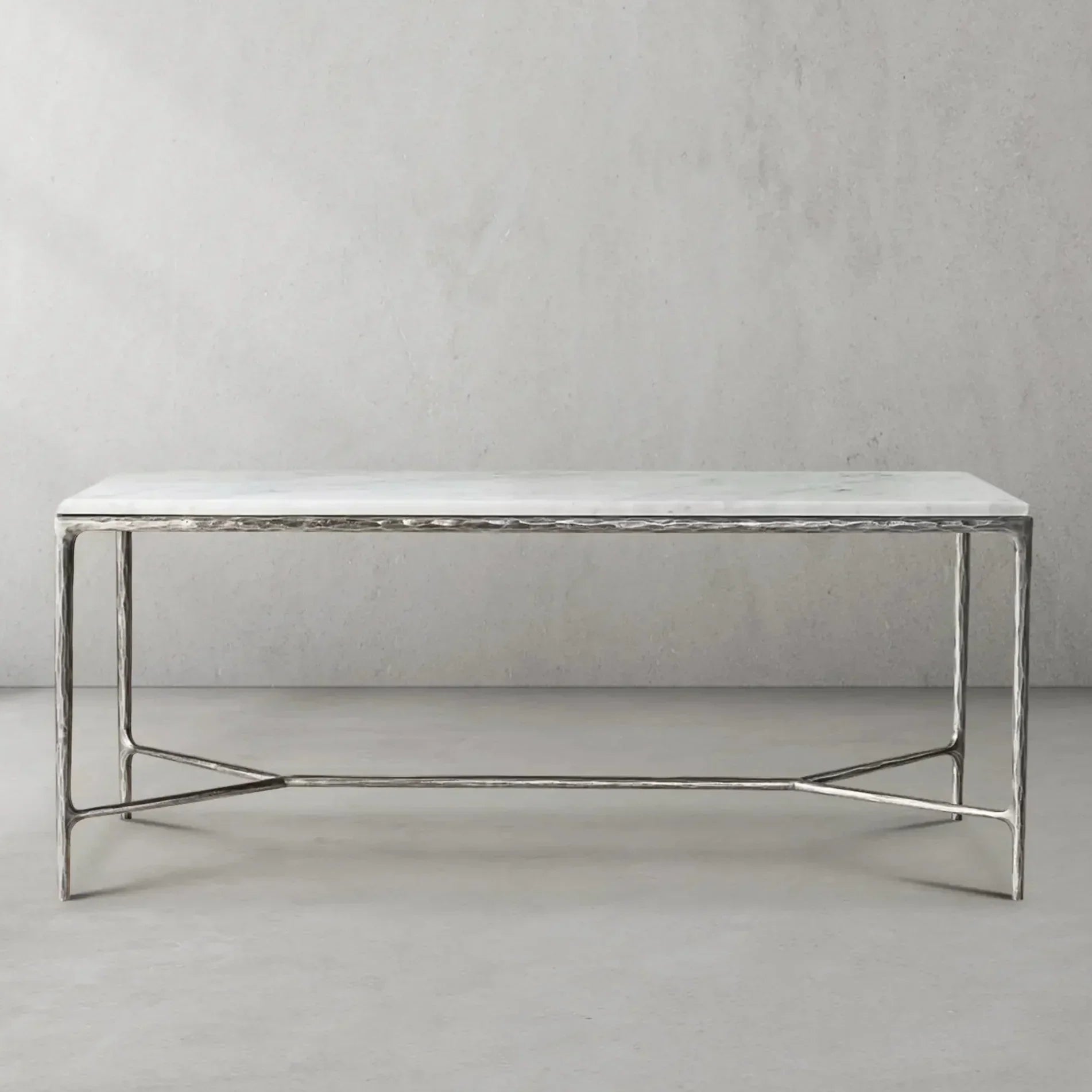 Hand Forged Metal Rectangle Marble Desk