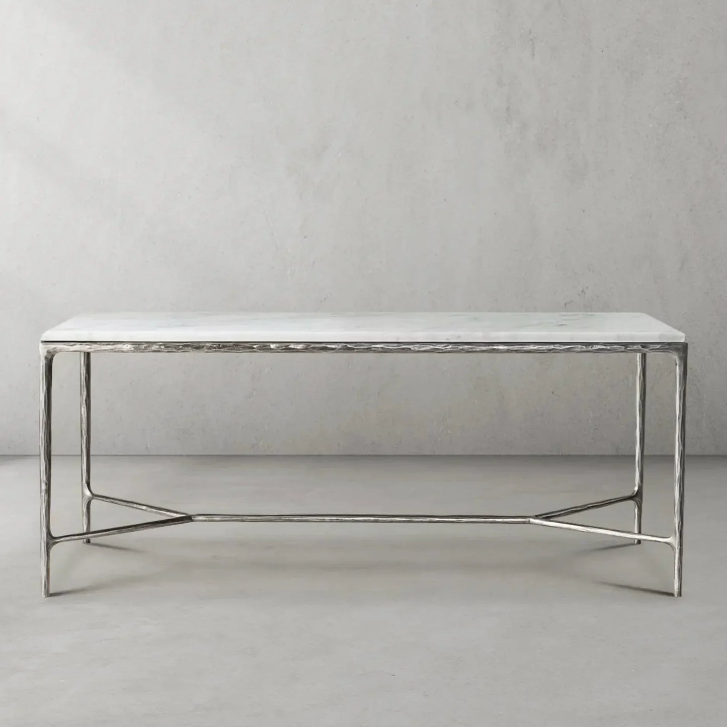 Hand Forged Metal Rectangle Marble Desk