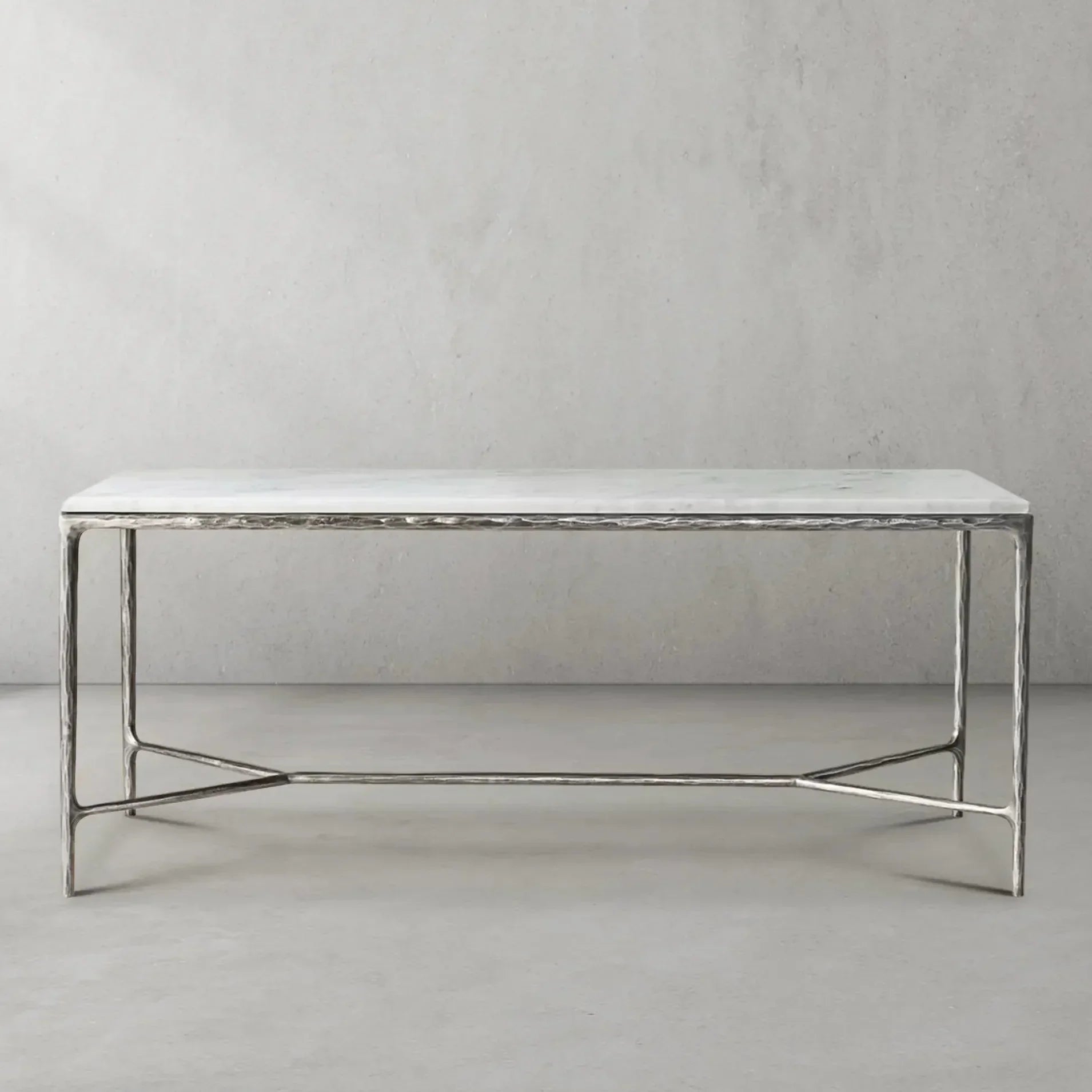 Hand Forged Metal Rectangle Marble Desk