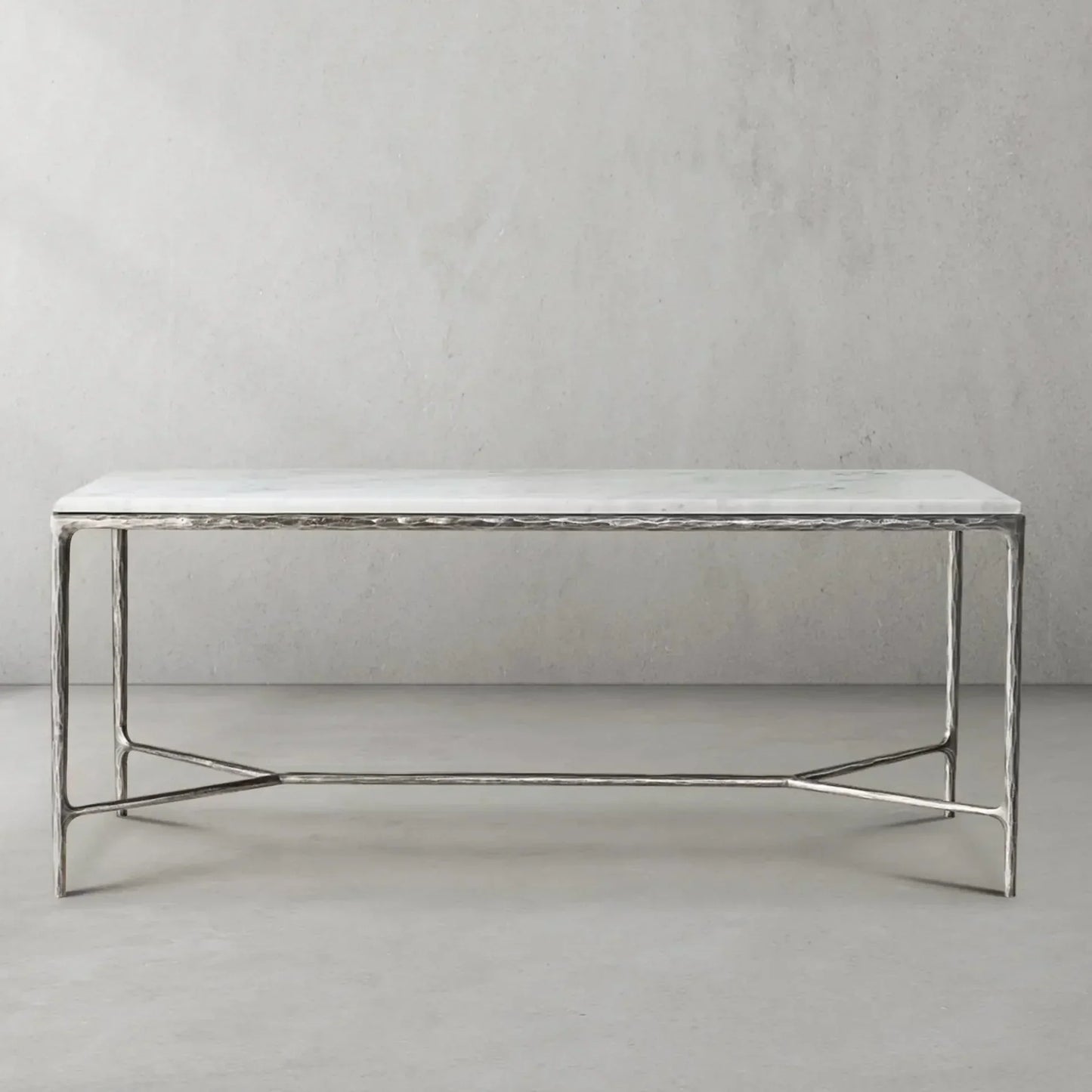 Hand Forged Metal Rectangle Marble Desk