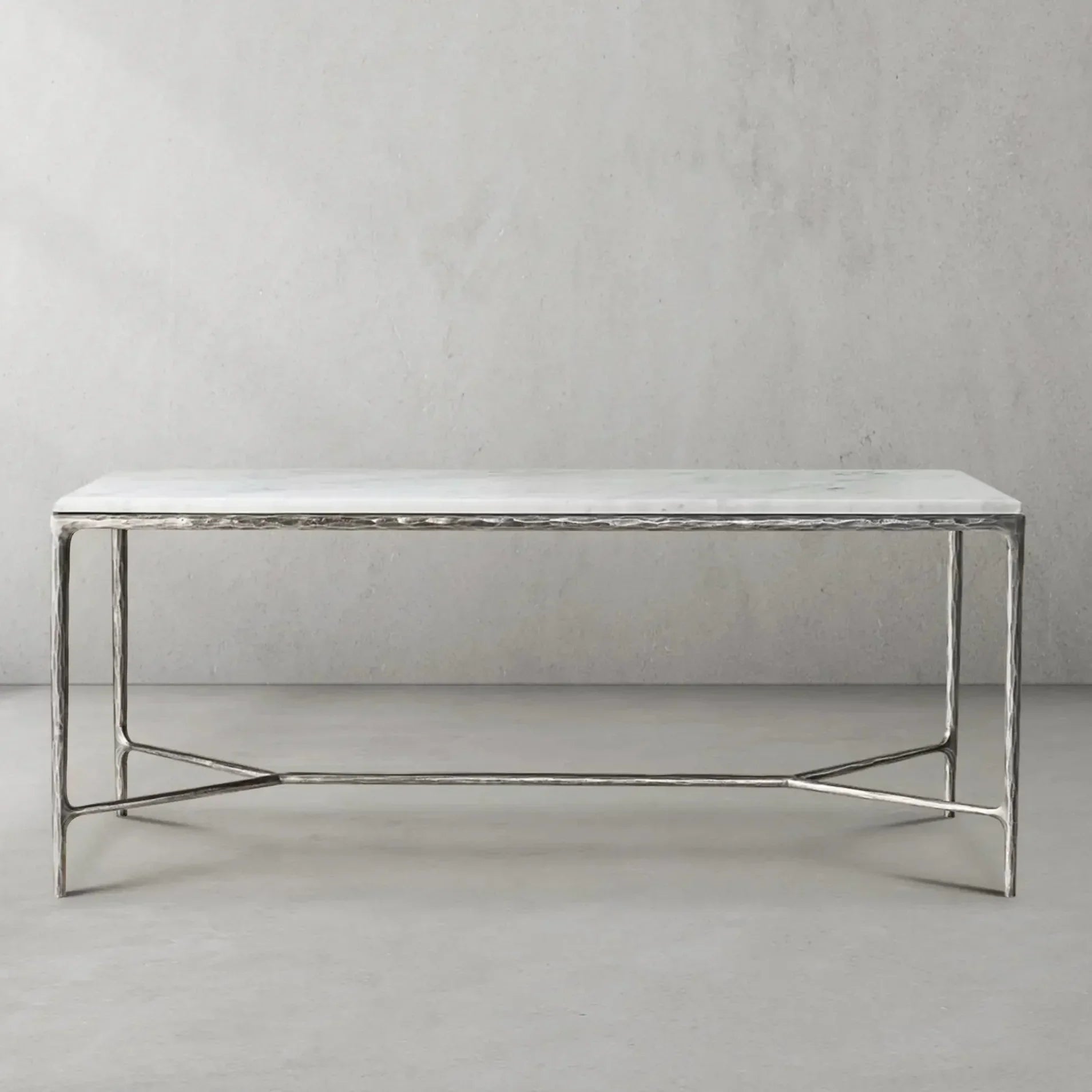 Hand Forged Metal Rectangle Marble Desk