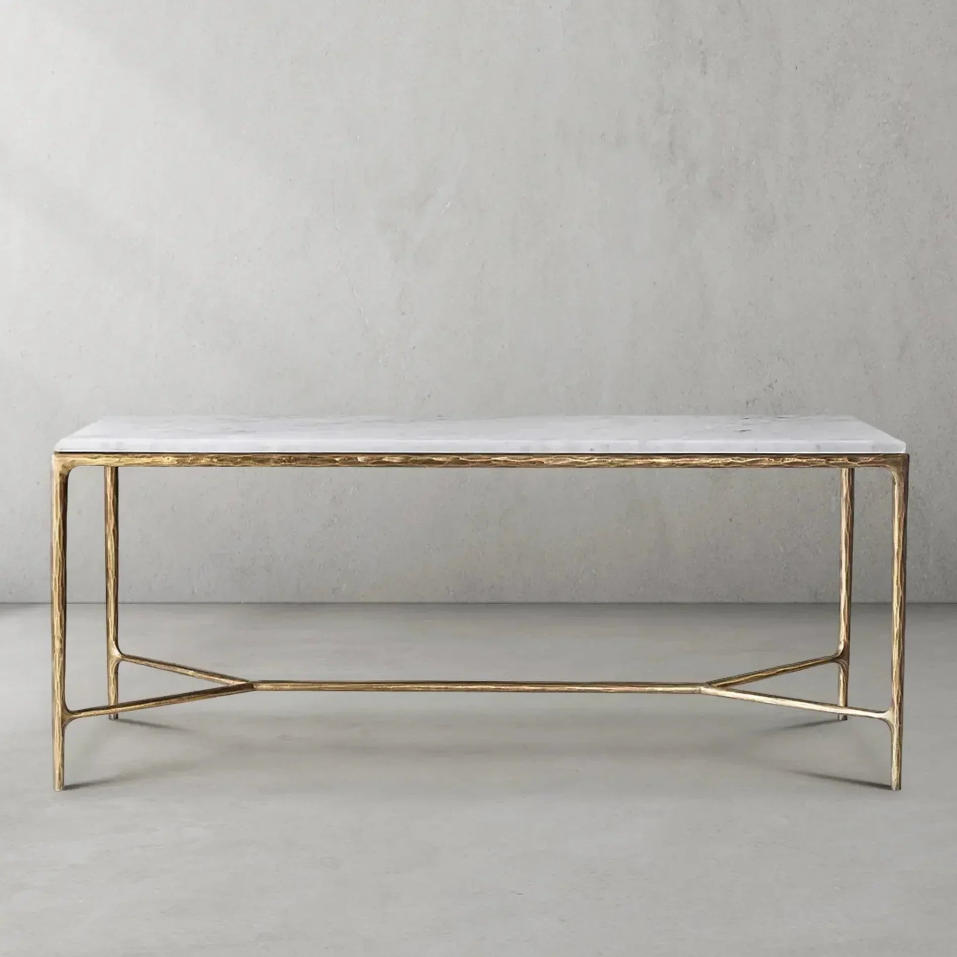 Hand Forged Metal Rectangle Marble Desk