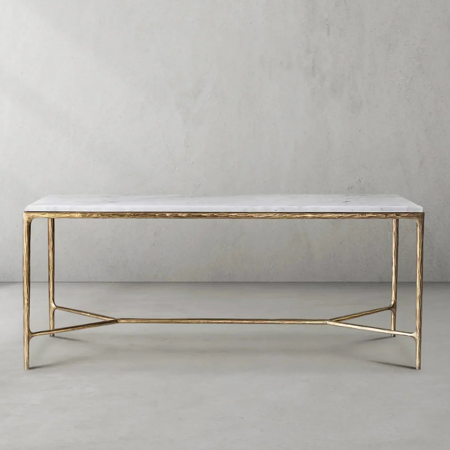 Hand Forged Metal Rectangle Marble Desk