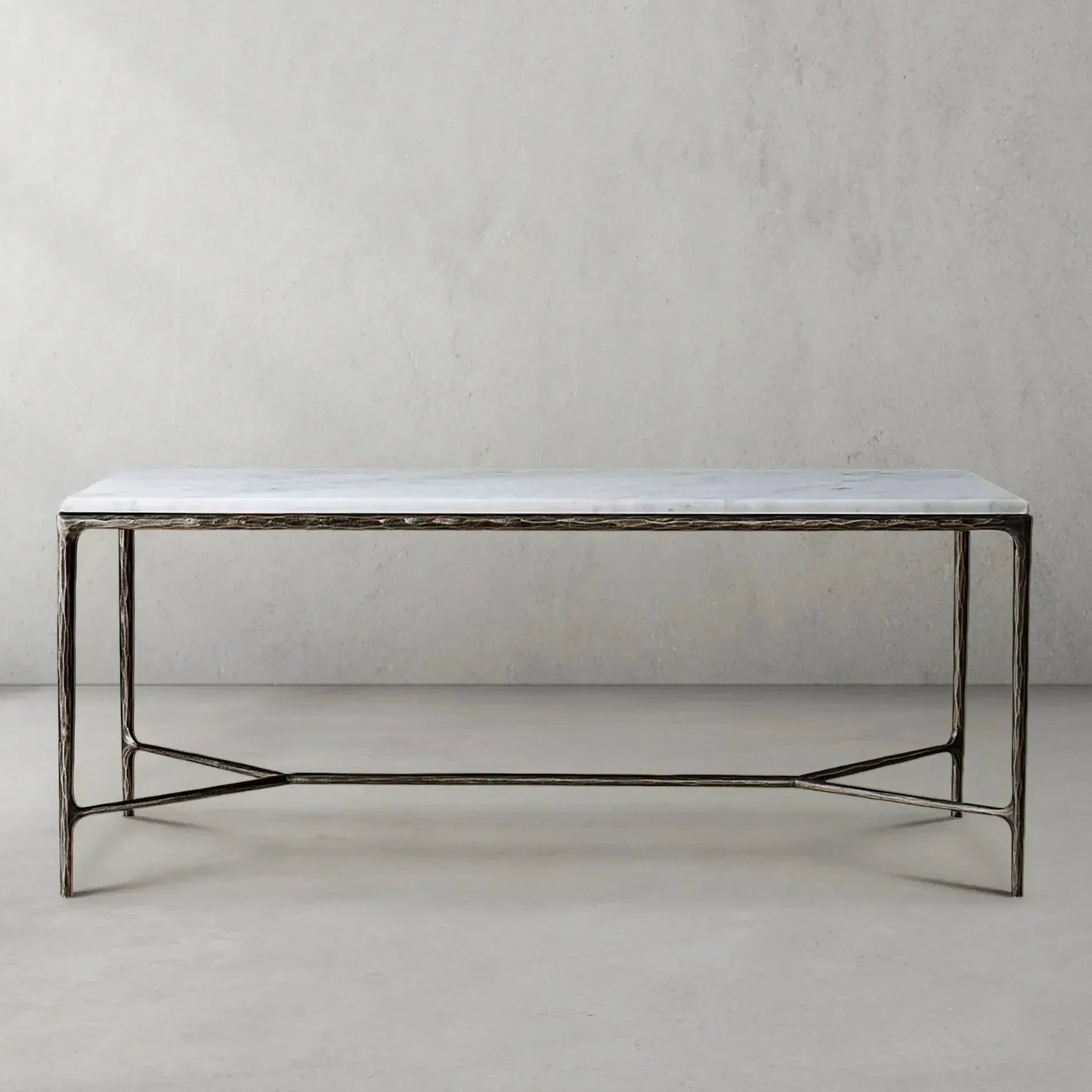 Hand Forged Metal Rectangle Marble Desk